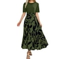 thumbnail image 2 of Dresses for Women Floral Print Wrap Short Sleeve Maxi Patchwork Ruffle A Line Sundress Army Green XL, 2 of 5