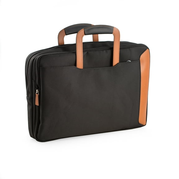 Saddle Leather & Ballistic Nylon Briefcase which Converts to a Back Pack and Oversized Bag with Computer Compartment.