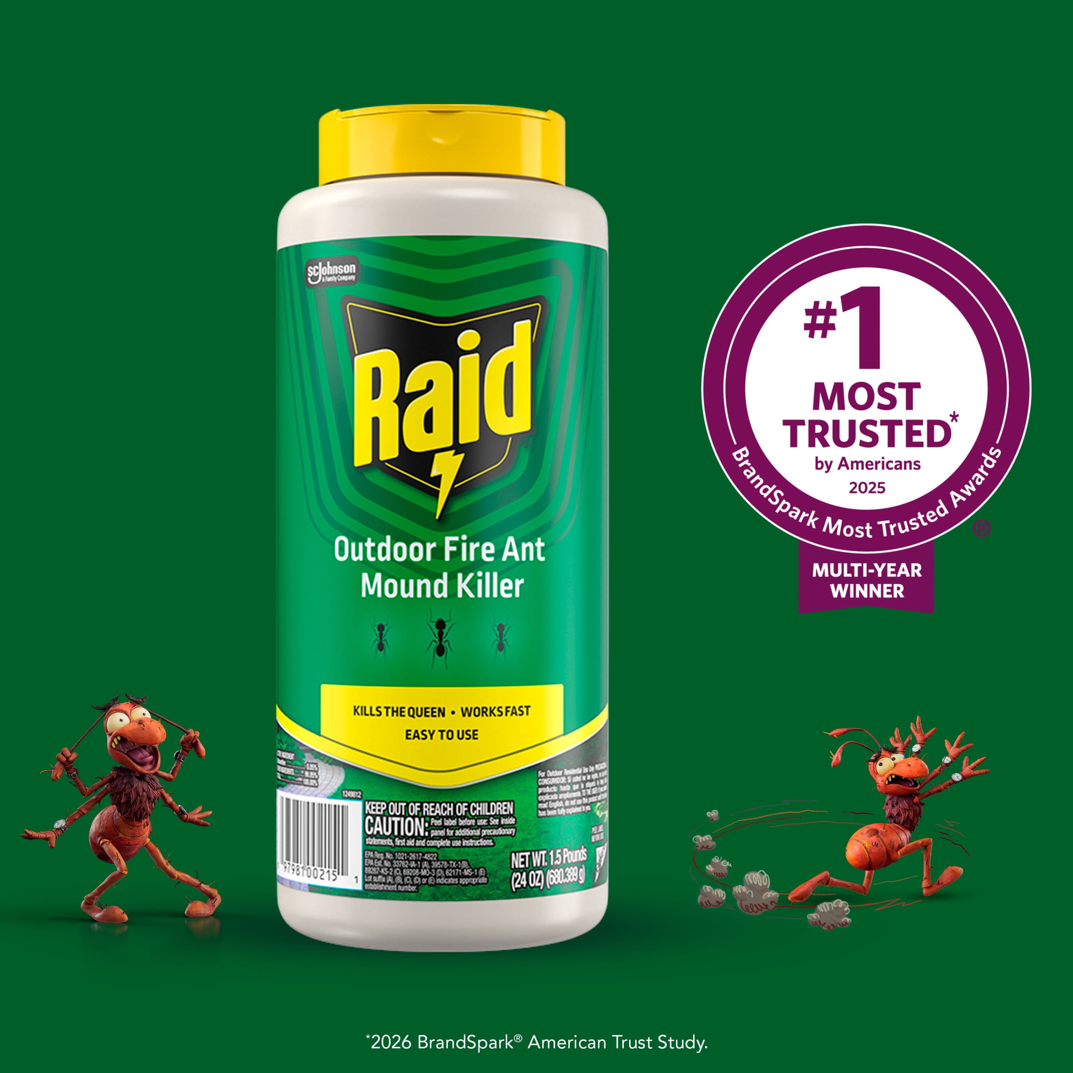 Raid Outdoor Fire Ant Mound Killer, Dust Insecticide for Outside Household Use on Ants, Fire Ants and Termites, Lasts 1 Year, Kills the Queen, Works Fast and Easy-To-Use, 24 oz