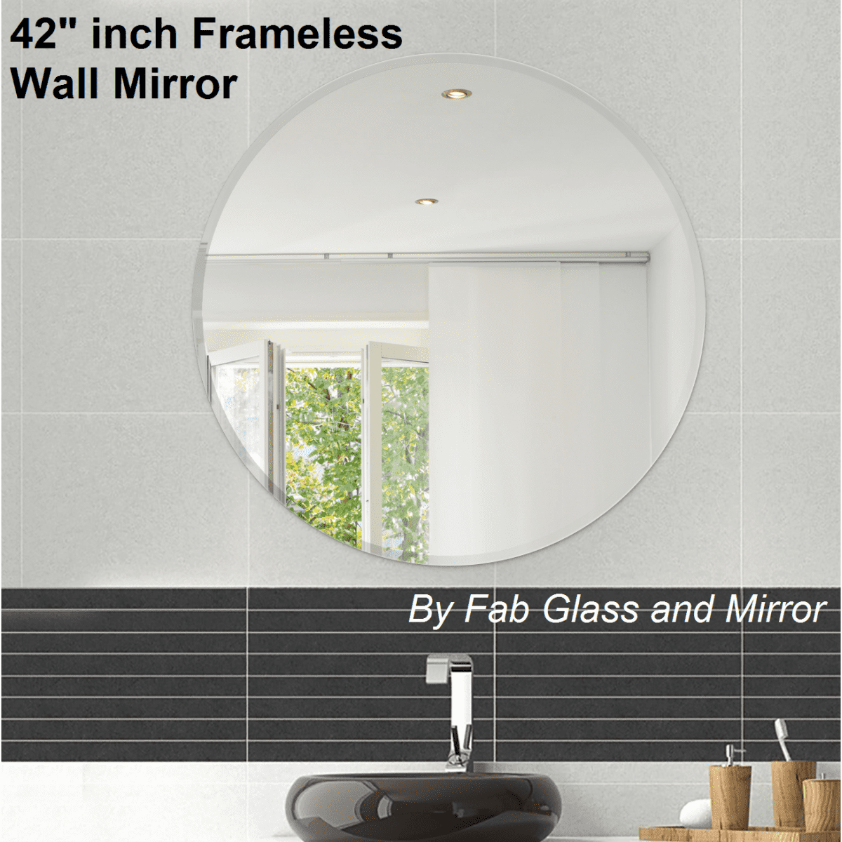 Fab Glasirror Frameless Round, What Size Round Mirror For 42 Inch Vanity