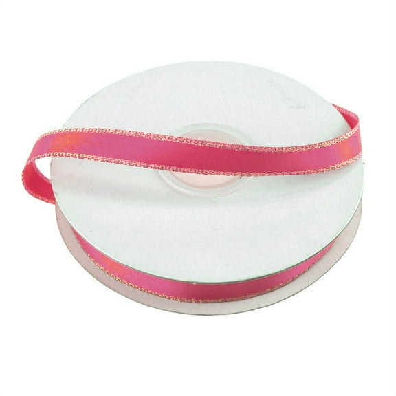 Satin Ribbon with Iridescent Edge, 3/8-inch, 25-yard, Hot Pink
