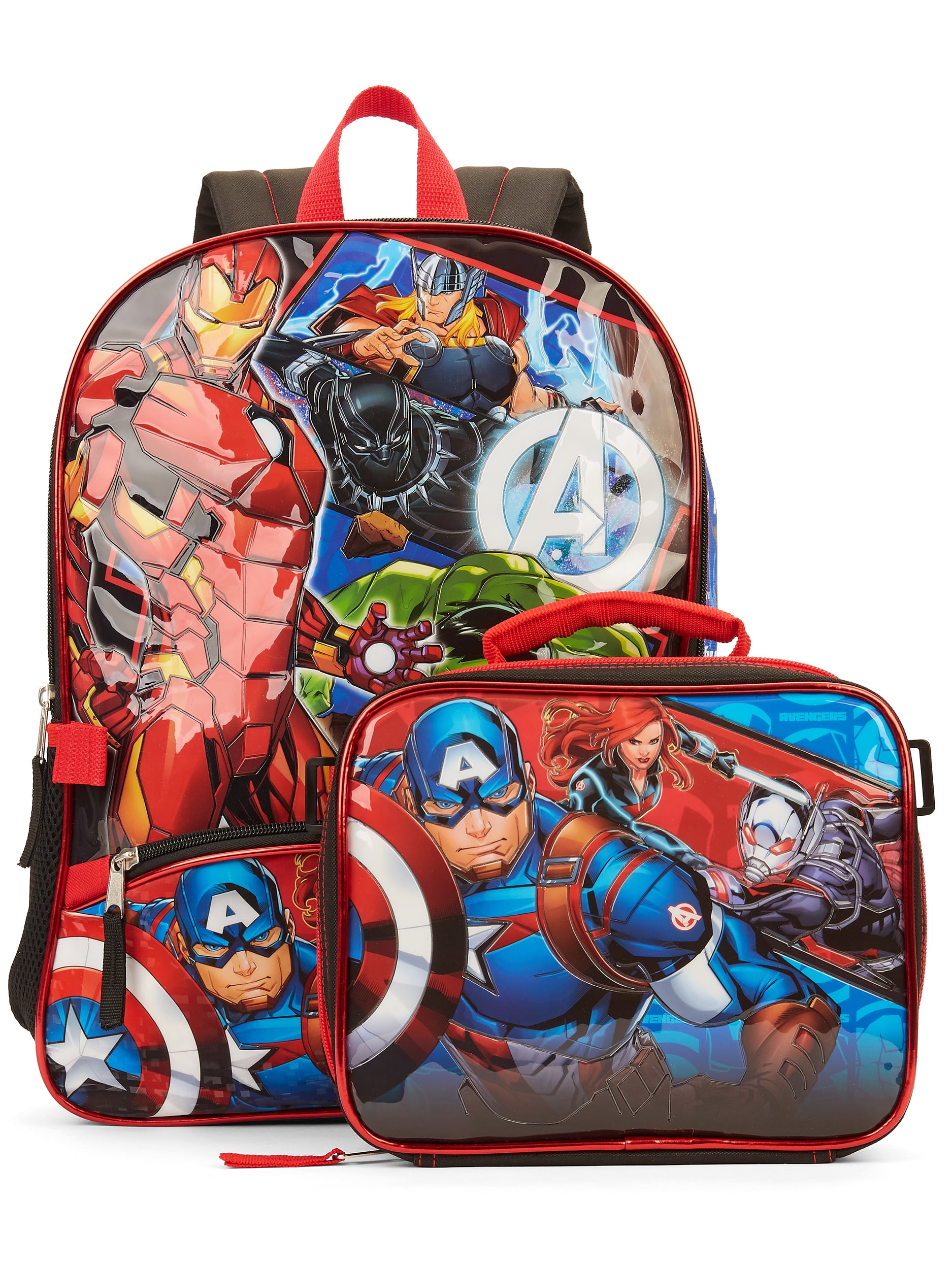Marvel Avengers Character School Boys Backpack Bookbag Lunch Box SET Kids Toy 