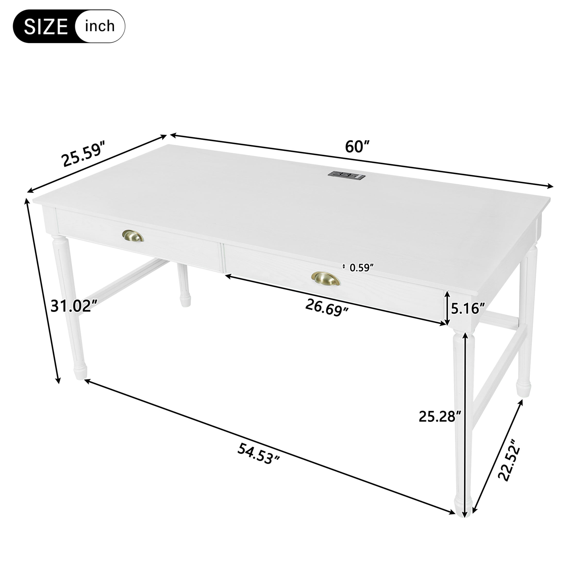 Christopher Knight Home 60" Modern Wooden Home Office Writing Desk with Drawers and USB Ports, White
