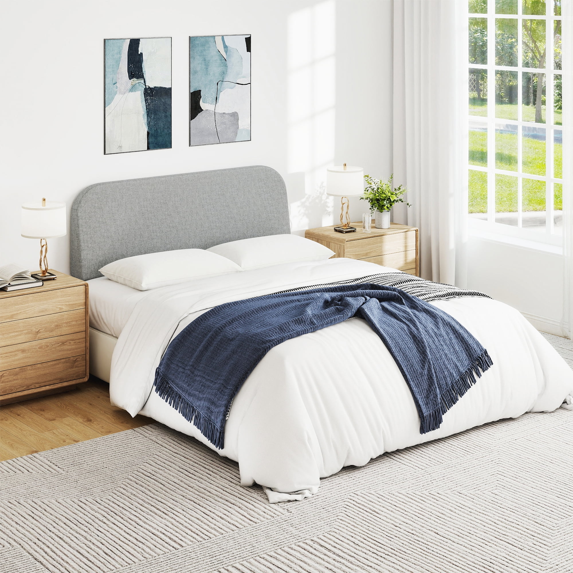 Furpopup Queen Size Headboard Only No-Assembly Upholstered Headboard, Queen Size Linen Fabric Modern Style Headboards Extra-Thick- Light Gray