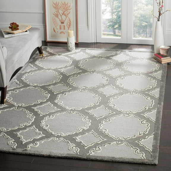 SAFAVIEH Bella Kaitlyn Geometric Circles Wool Area Rug, Grey/Light Grey, 6' x 9'