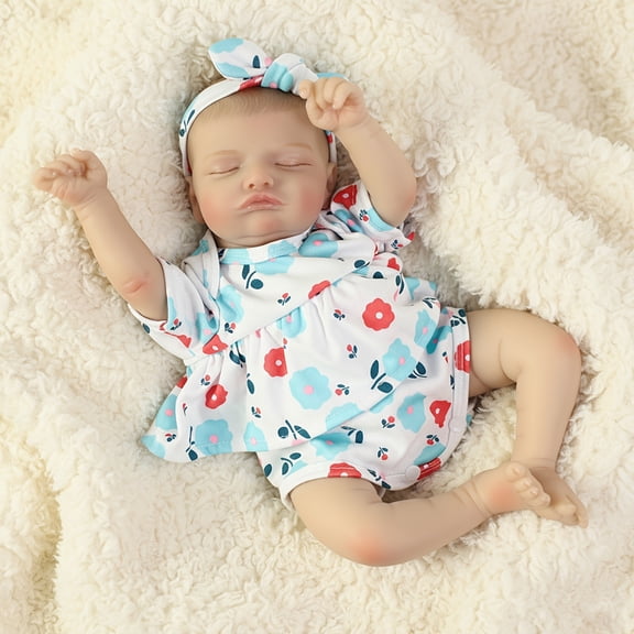 Realistic Reborn Baby Doll, 18 Inch Sleeping Baby Doll, Soft Cloth Body Lifelike Newborn Doll With Feeding Accessories, Baby Doll Toy Gift For Kids Age 3 