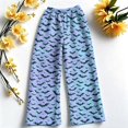 thumbnail image 5 of Womens Halloween Pajama Pants Soft Flannel Funny Bat Print Pj Bottoms | Halloween Costumes Women, Drawstring Waist, Straight Wide Leg, Cute Ghost Print, Loose Fit, Lounge, for Sleep Sky Blue,L, 5 of 6