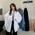 thumbnail image 2 of Primavera Verano 2021, camisa de mujer, blusas elegantes de gran tamaño para mujer, camisa blanca de manga acampanada, abrigo de camisa de longitud media, túnica para mujer Tan Jianjun unisex, 2 of 2