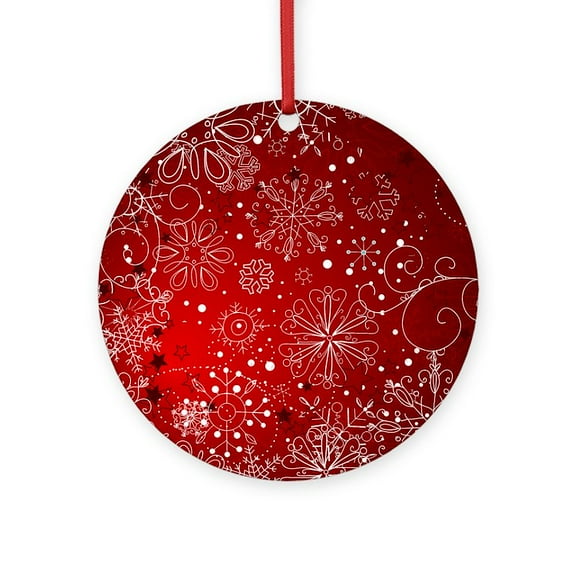 CafePress - SNOWFLAKES (RED) -  Round Wood Ornament 4"