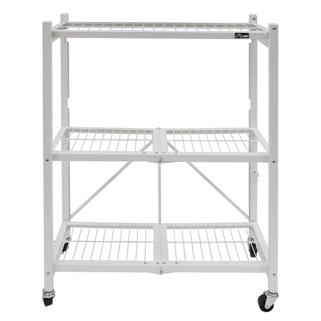 Origami R3 3 Tier Heavy Duty Foldable Garage Shelving with Wheels, White