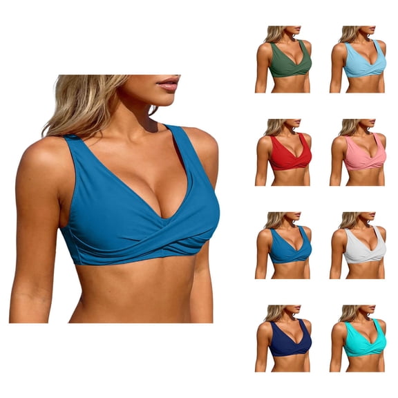 Bikini Tops for Women Twist Front V Neck Push Up Padded Swimsuit Top Bathing Suit Tops