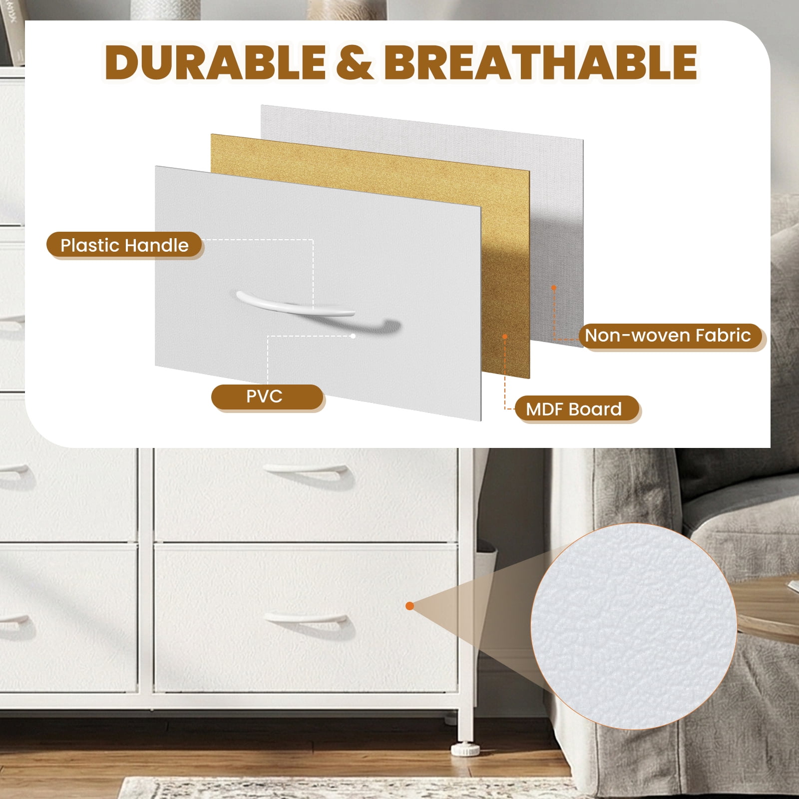 CONCETTA Dresser Storage with 10 Drawers,Storage Organizer for Closet, Wood Top for Bedroom, Living Room, White