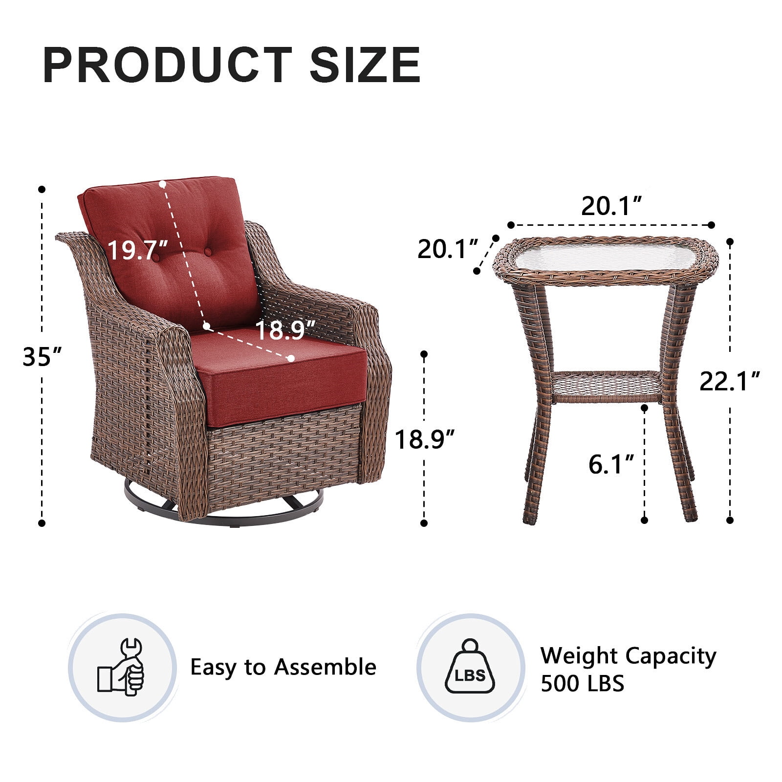 Bellefurn Luxury Outdoor Swivel Chairs Set with 6 inch Thick Cushions,Patio Swivel Rocking Chairs Set of 2 with Side Table,Patio Furniture Chairs Set for Balcony,Porch,Garden