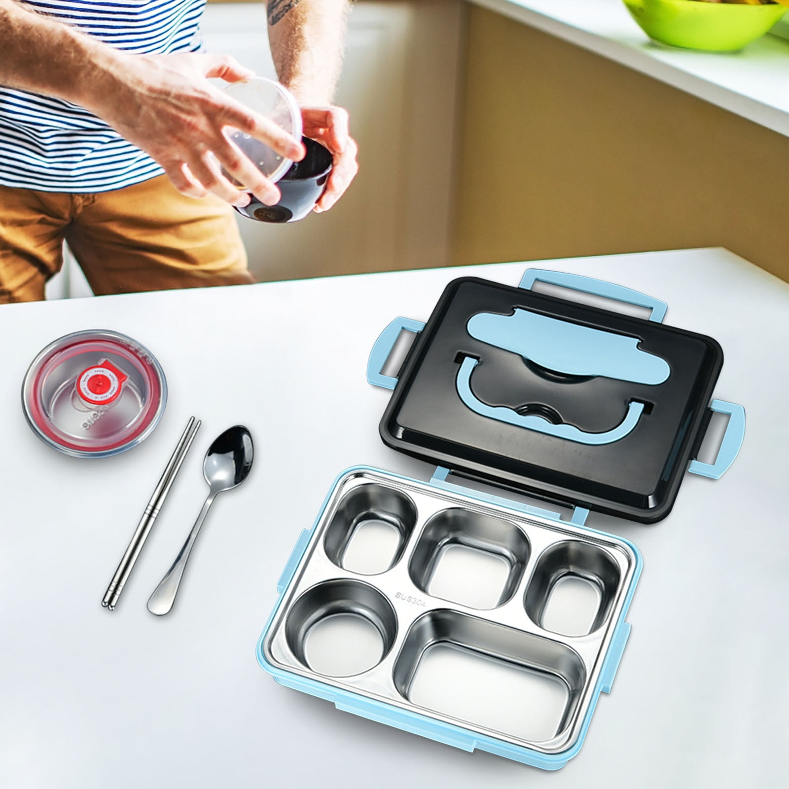 Wovilon Thermal Insulation Bento Box Tableware Set Portable Lunch Box Lunch Box