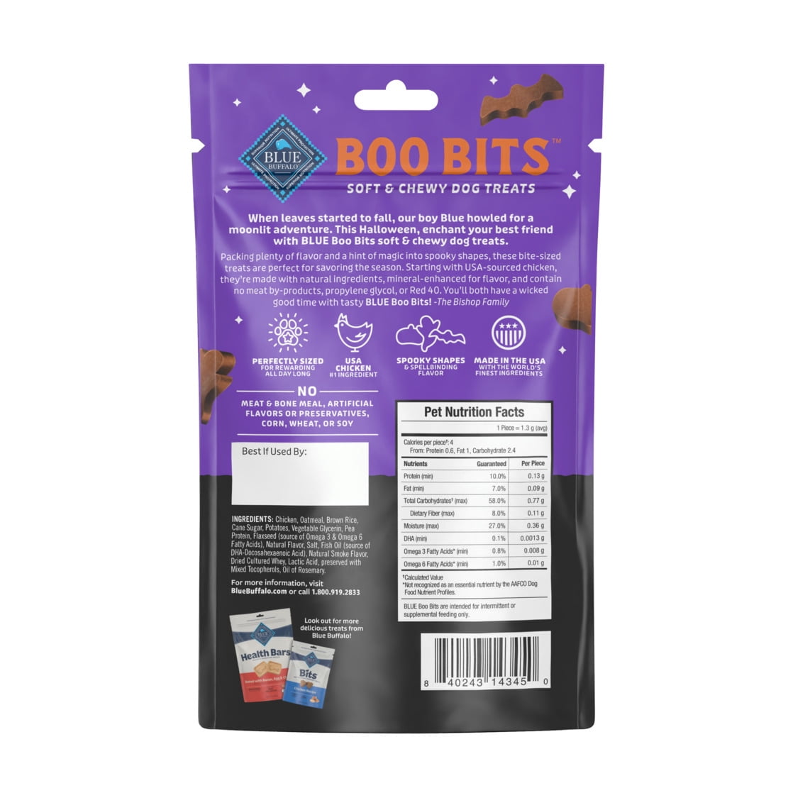 (2 pack) Blue Buffalo Boo Bits Soft & Chewy Halloween Dog Treats, Tasty Chicken Recipe, 4.5-oz Bag