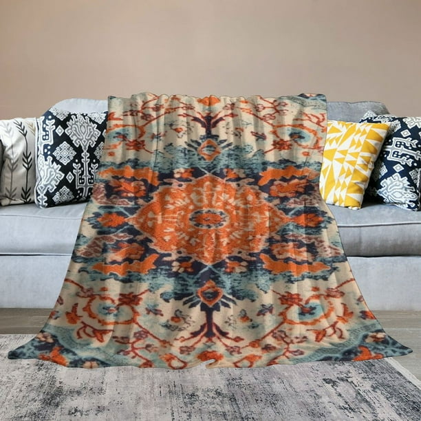 Blue and rust throw blanket sale