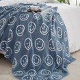 thumbnail image 4 of Truly Soft Cozy Smiley Reversible 100% Microfiber Polyester  50x70 Throw Blanket in Slate Blue/White, All Season, Adult Size, OEKO-TEX Certified, 4 of 10