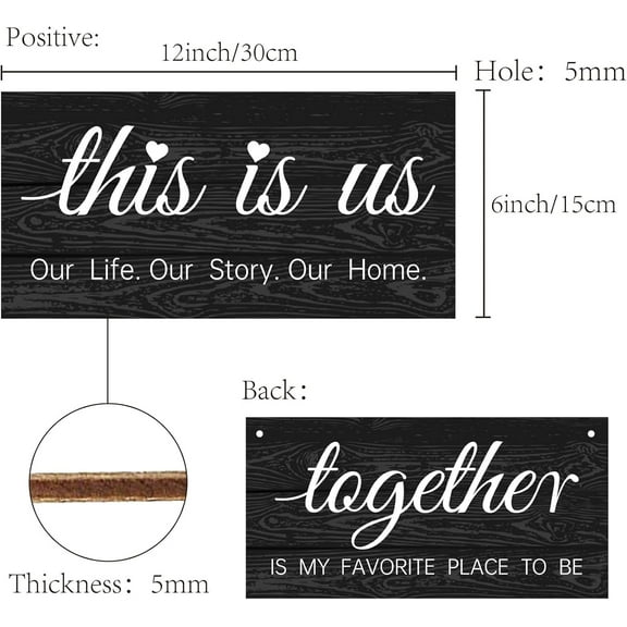 This is Us Wood Sign Together is My Favorite Place to Be Sign Our Life Our Story Our Home Rustic Wall Decor Plaque with Jute Twine for Couple Bedroom Above Bed Wall Hanging Housewarming