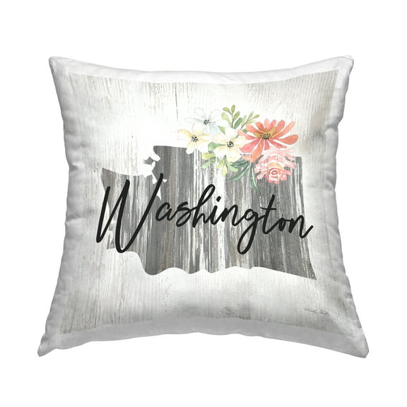 Stupell Industries Washington State Rustic Florals Square Decorative Printed Throw Pillow, 18 x 18