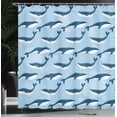 thumbnail image 4 of Ambesonne Abstract Shower Curtain, Cartoon Whale Nautical, 69"Wx75"L, Blue White, 4 of 5