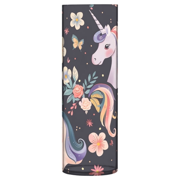 Clear Flower Vase Centerpieces Plastic Cylindrical Vases Home Wedding Decor 4"x12" Lovely Unicorn Head and Flowers