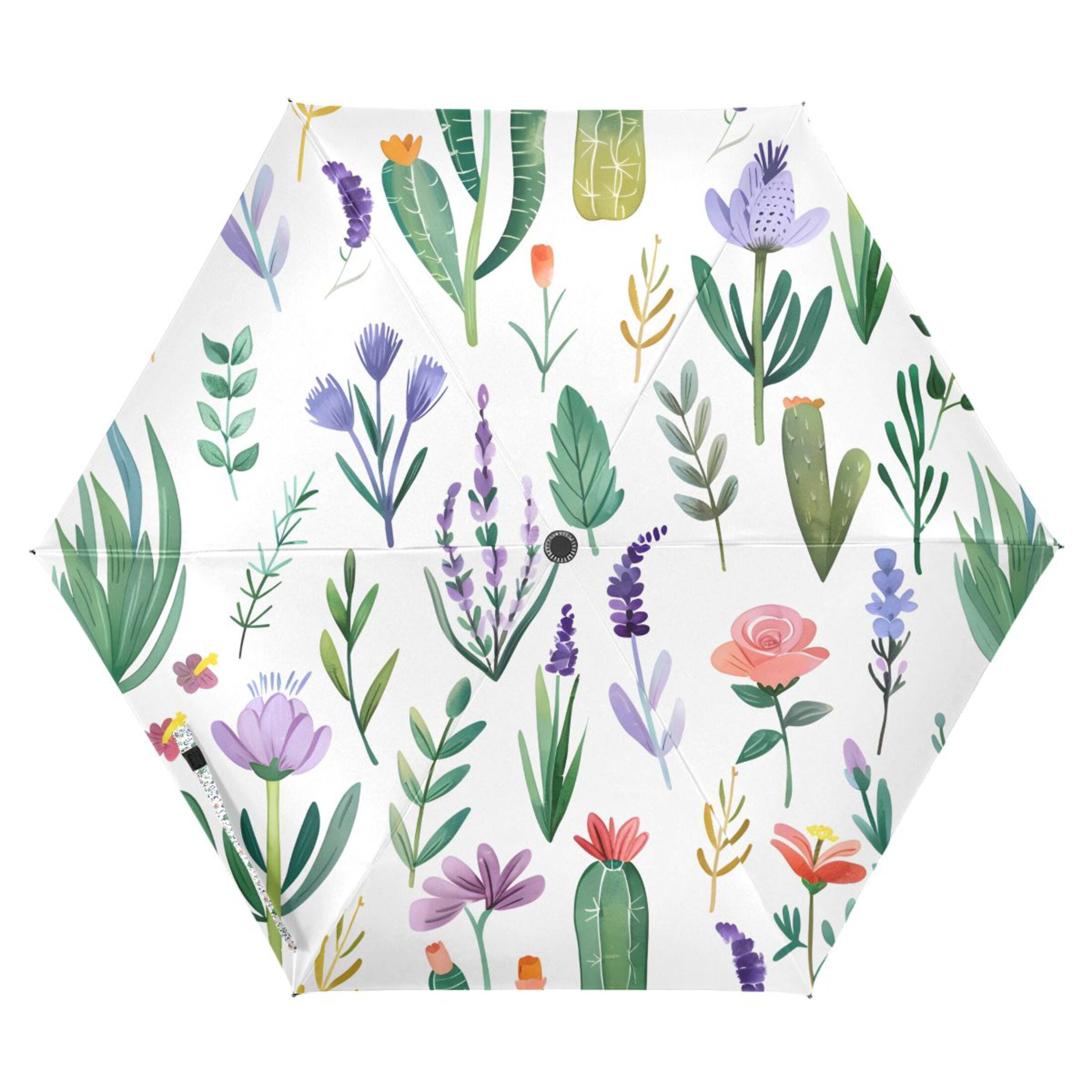 Lavender Leaves Cactus Compact Sun Umbrella Windproof Travel Umbrellas for Rain Strong Portable UV Protection