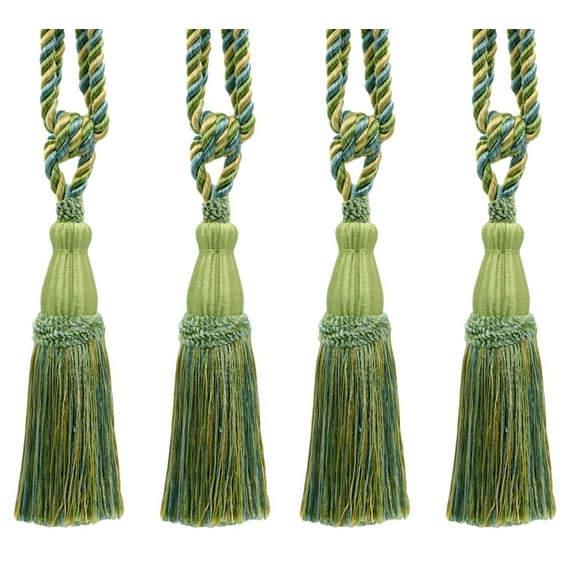 DECOPRO Elegant Lustrous Curtain Tassel Tieback, Tassel Length 8 1/2" (21.5cm), Spread 30" (76cm) # TBC085, Summer Green #PR17 (Light Green, Sky Blue, Yellow Gold) Set of 4