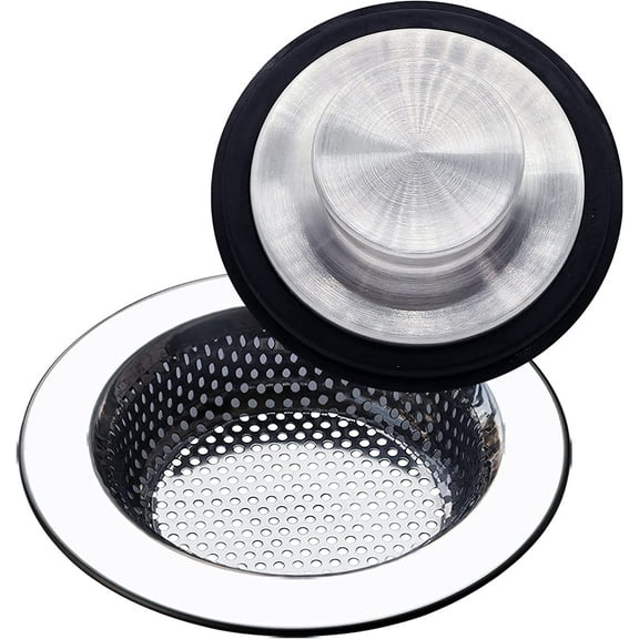 2PCS Kitchen Sink Drain Strainer and Kitchen Sink Stopper Stainless Steel, Anti-Clogging Garbage Disposal Stopper for Standard 3-1/2 Inch Kitchen Sink Drain