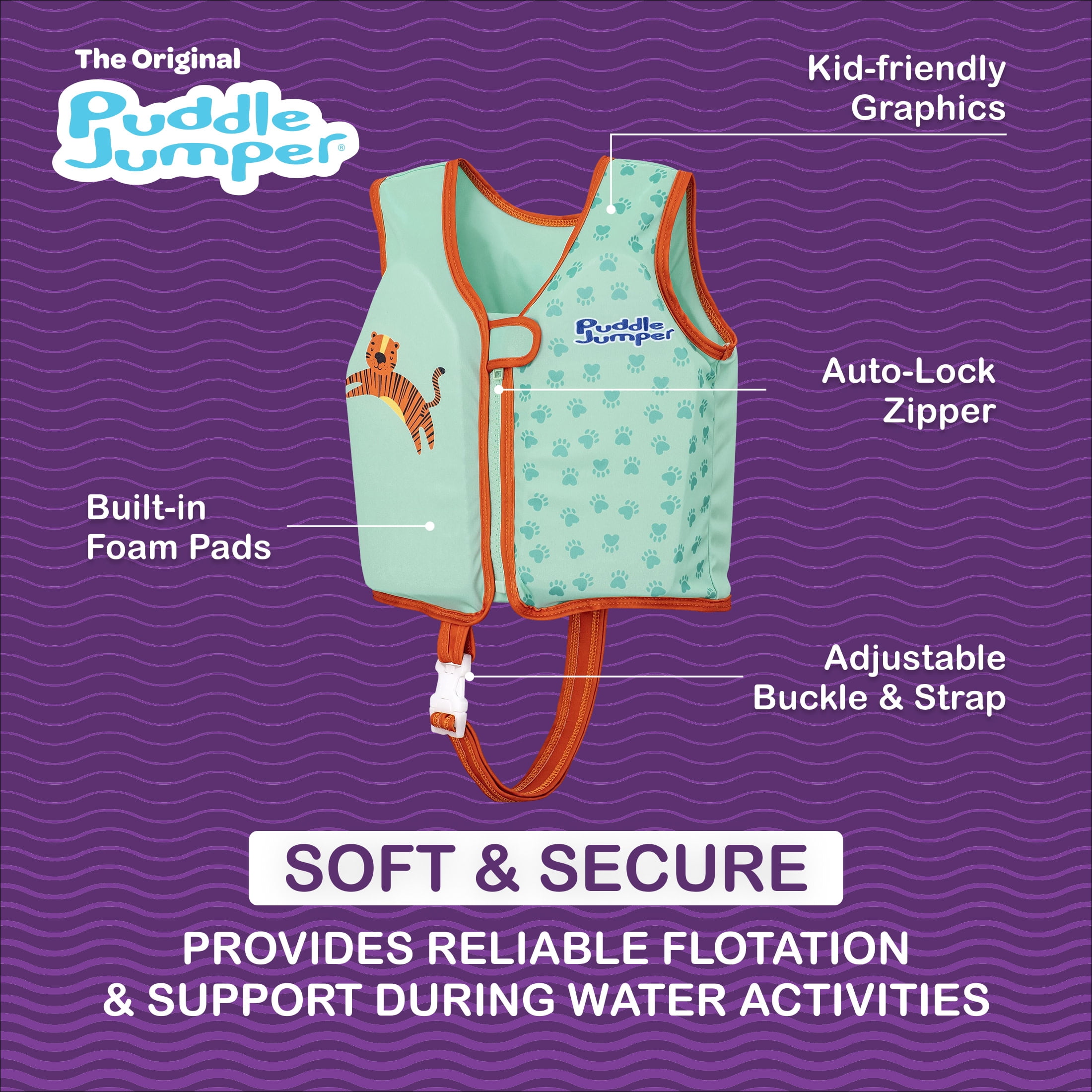 Puddle Jumper AquaStar Fabric Toddler Swim Vest, Up to 40lbs (18kg) Weight Capacity