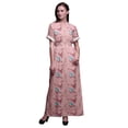 thumbnail image 1 of Bimba Rayon Red Berries & Bulbul Bird Smocked Waist Printed Gown Maxi Side Slit LadiesÂ&nbsp;Dress-Medium, 1 of 6