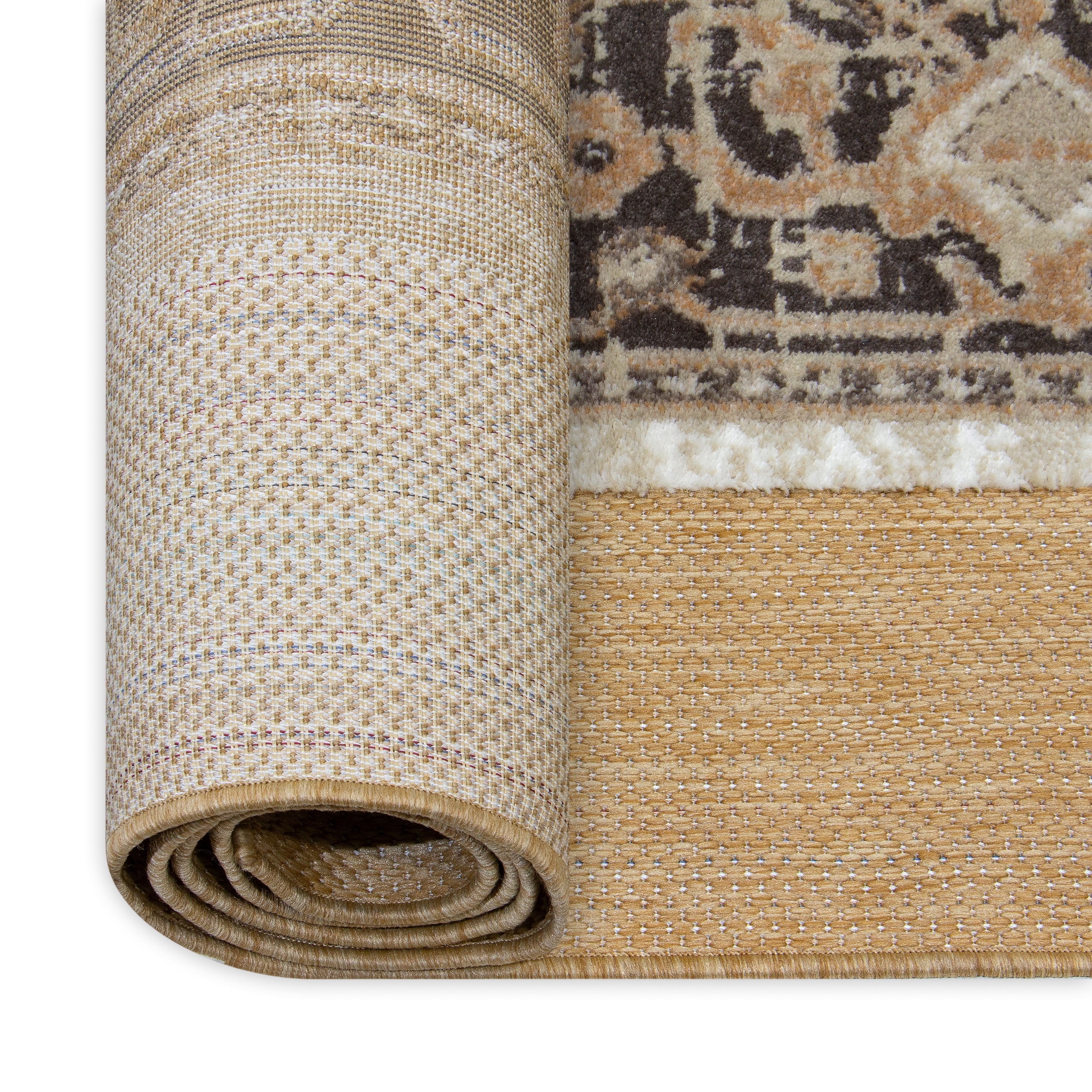 Mainstays Neutral Medallion Persian, Faux Layered, Indoor Area Rug, 7'6"x9'6"
