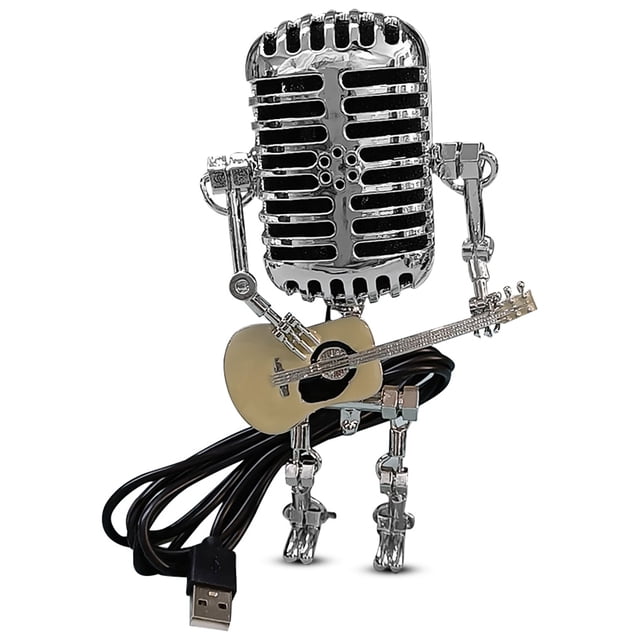Lámpara de escritorio con micrófono y robot con guitarra, metal, hierro, arte, luz de escritorio, decoración de iluminación para el hogar, dormitorio, amarillo Irene Inevent HA008856-01B