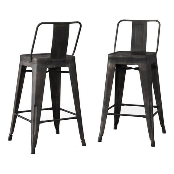 Atlin Designs 24" Contemporary Metal Counter Stool in Black (Set of 2)