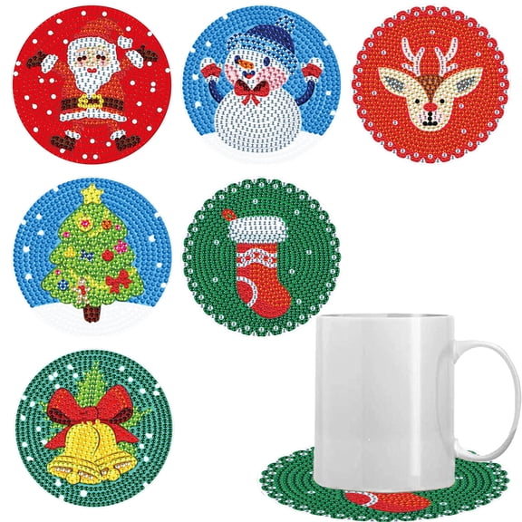 6pcs DIY Diamond Painting Coaster Kit Christmas Tree & Snowman Design with Stand The Perfect Choice for Home Decor and Gifting