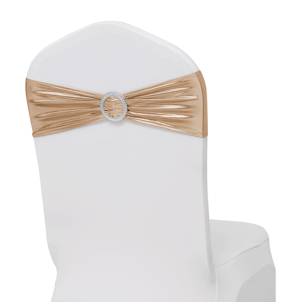 25/50/100 Elegant Spandex Stretch Chair Cover Sash Bow w/ Buckle Slider Sashes 