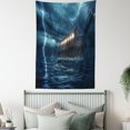 thumbnail image 3 of Nature Tapestry, Old Nostalgic Wooden Boat Ship During Rain and Thunder Storm Scary Dramatic Scene, Wall Hanging for Bedroom Living Room Dorm Decor, 60W X 80L Inches, Blue Brown, by Ambesonne, 3 of 5