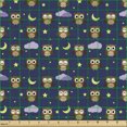 thumbnail image 2 of Ambesonne Cartoon Fabric by the Yard Upholstery, Owls Starry Night, 1 Yard, Indigo and Multicolor, 2 of 5