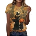 thumbnail image 3 of Yanchicy Womens Crew Neck T Shirt Seasonal Halloween Graphic Short Sleeve Printed Casual Tops Ladies Fashion Clothes Autumn Holiday Everyday Outfits, 3 of 7