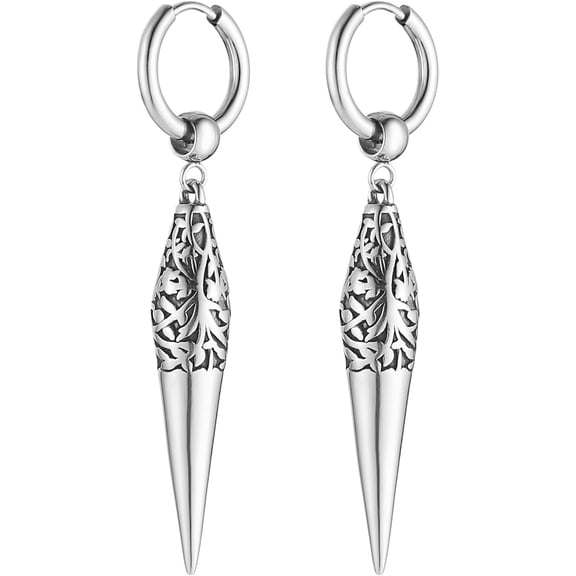 Spike Dangle Drop Earring for Men Retro Gothic Stainless Steel Awl Earring Hinged Huggie Hoop Earring Jewelry Gift