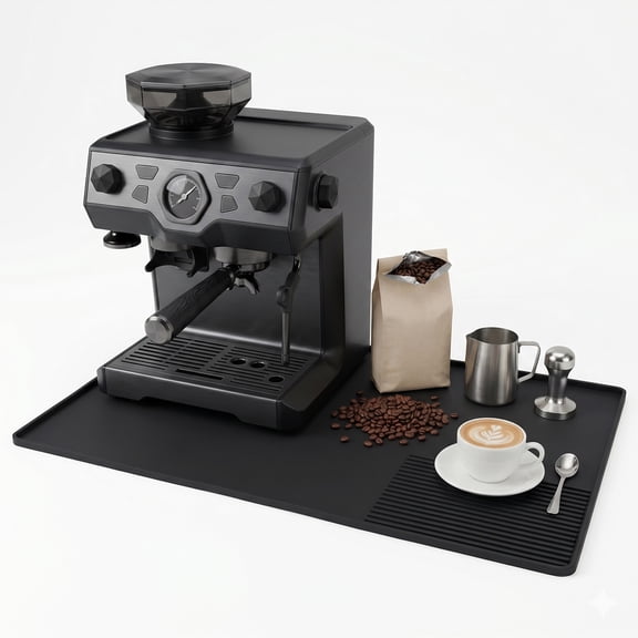 Kabuer Coffee Mat for Kitchen Countertops Coffee Bar Accessories and Machines Silicone 24''x16'' Black