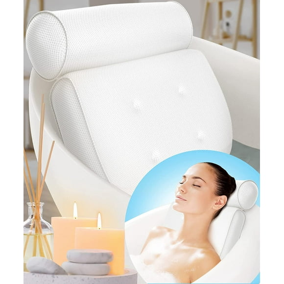 Bath Pillow (Extra Comfort), Relaxing Bath Pillows for Tub Neck and Back Support, Luxury Bathtub Pillow Headrest Cushion, Bath Tub Pillow Neck Head, Bath Accessories Women, Jacuzzi Hot Tub Pillow Rest