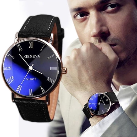 Qonioi Classic Faux Leather Men's Quartz Watch, Stainless Steel Case Analog Business Watch, Men's Wrist Watch Timepiece