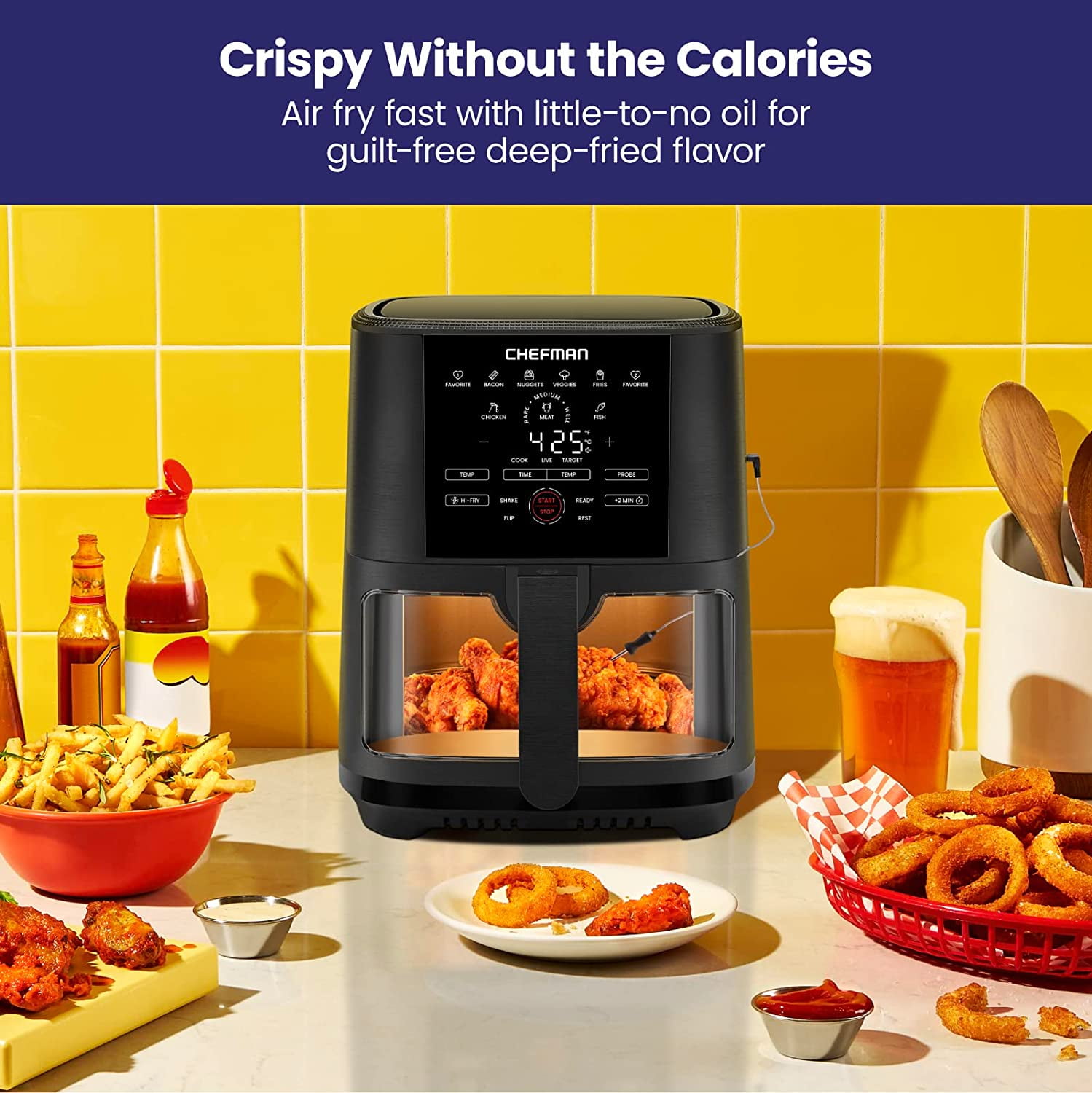 Chefman Air Fryer w/ Digital Touch Display, 5 Qt. Capacity, Windowed Basket - Black, New