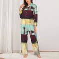 thumbnail image 2 of Yiaed Elehpant And A Giraffe Looking At The Sea Print Pajamas Women's Long Sleeve Sleepwear Soft Button Down Loungewear Pjs Lounge Set Nightwear Womens Pajama Pants-Small, 2 of 7