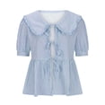 thumbnail image 4 of HomeGardon Summer Tops Tops for Women Beautiful and Gentle Style Solid Color Shirt Fashionable and Short Sleeved Temperament Women's Clothing,S-XL, 4 of 8
