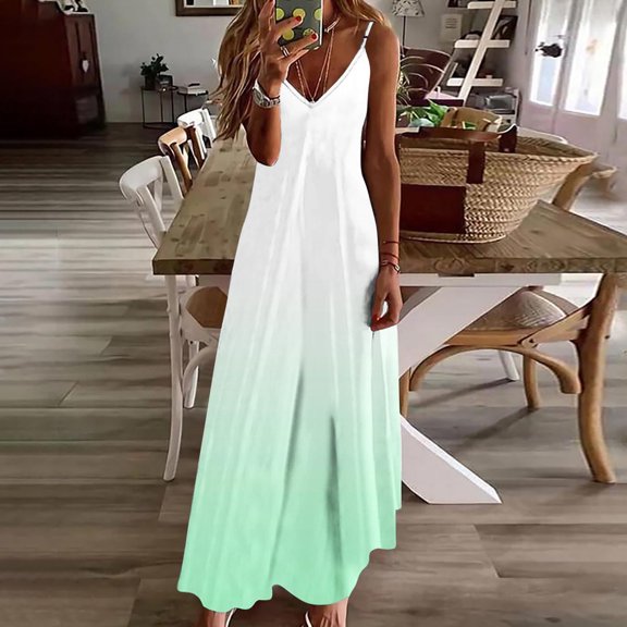 Ailaofu Womens Casual Strappy V Neck Sleeveless Flowy Pockets Loose Long Maxi Beach Dress Sundress