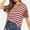 Red, variant on Jacenvly 2024 new ladies plus size tops tunic Leisure Women's Short Sleeve Striped Print Patchwork Top Blouse Casual Tee soft Satiny Crewneck summer clothes for women Black