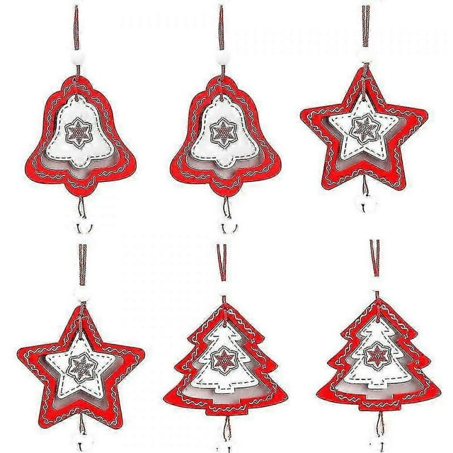 Christmas Decoration Wooden Bells+stars+christmas Tree Pendants Xmas Ornaments Xmas Gifts-6pcs-MXBC