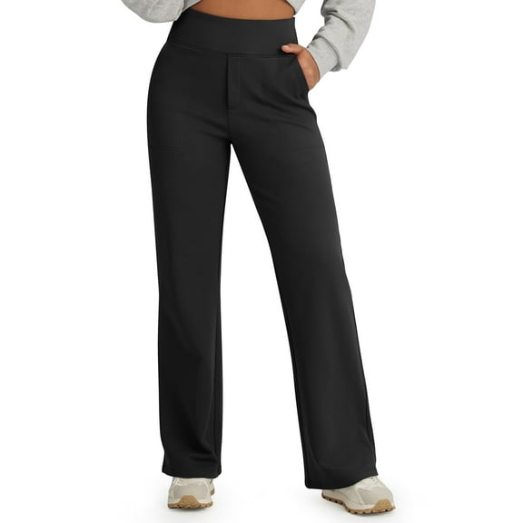 G4Free Fleece Lined Pants Women High Waisted Wide Leg Pants Winter Warm Thermal Sweatpants with Pockets 29"
