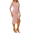 thumbnail image 4 of INSPIRE CHIC Glitter Fishtail Dress for Women's Midi Boat Neck Ruched Split Cocktail Bodycon Dresses Pink M, 4 of 5